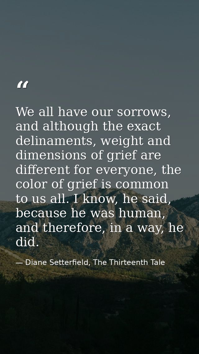 We all have our sorrows, and although the exact delinaments, weight and dimensions of grief are different for everyone,  — Diane Setterfield, The Thirteenth Tale