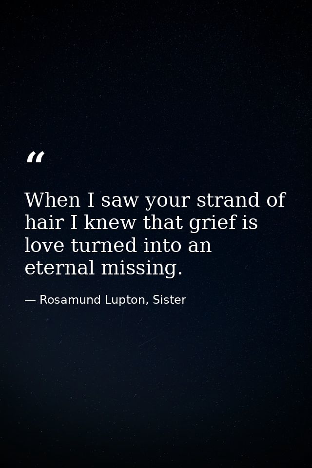 When I saw your strand of hair I knew that grief is love turned into an eternal missing. — Rosamund Lupton, Sister