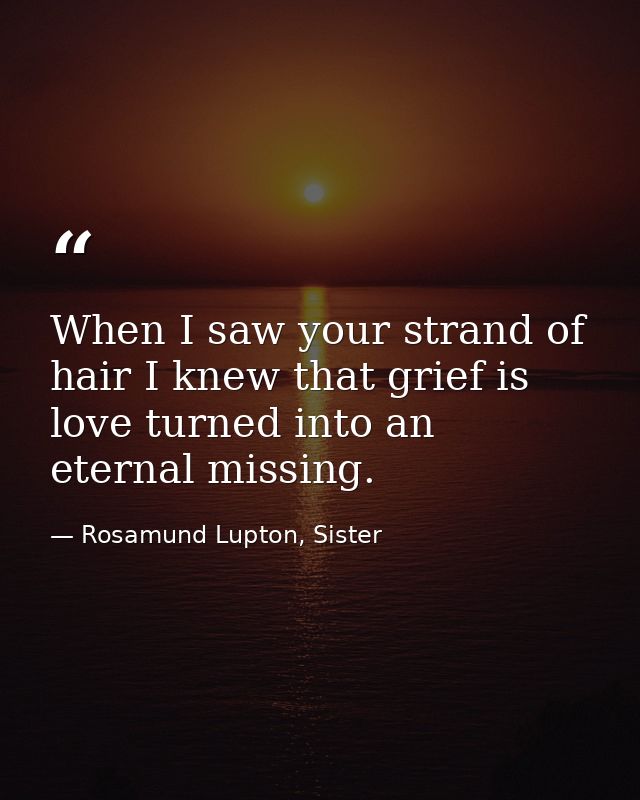 When I saw your strand of hair I knew that grief is love turned into an eternal missing. — Rosamund Lupton, Sister