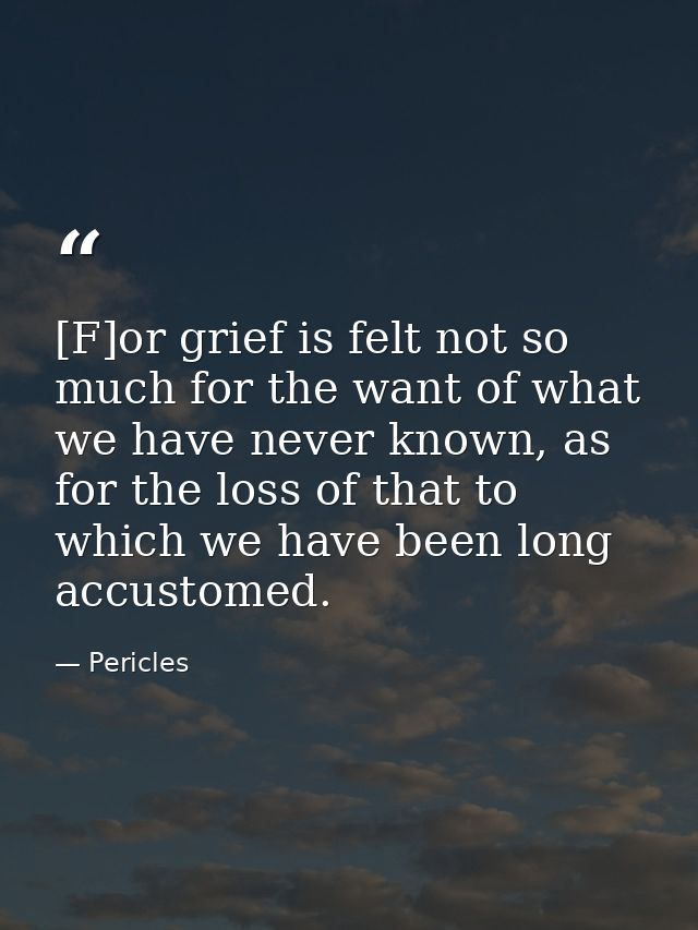 [F]or grief is felt not so much for the want of what we have never known, as for the loss of that to which we have been  — Pericles