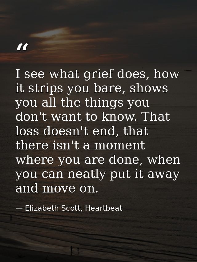 I see what grief does, how it strips you bare, shows you all the things you don't want to know. That loss doesn't end, t — Elizabeth Scott, Heartbeat