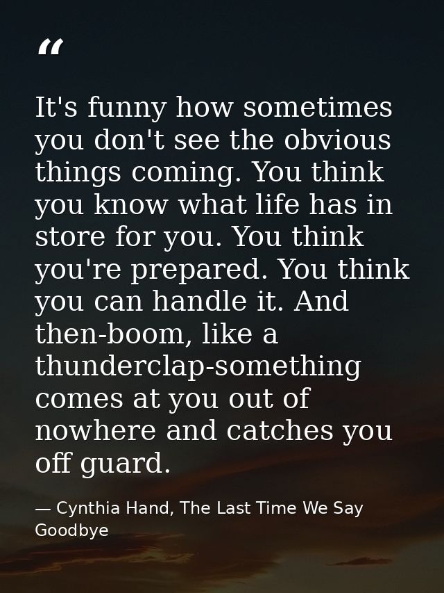 It's funny how sometimes you don't see the obvious things coming. You think you know what life has in store for you. You — Cynthia Hand, The Last Time We Say Goodbye