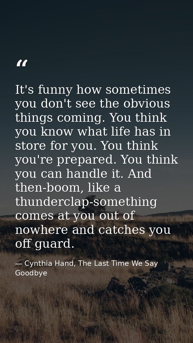 It's funny how sometimes you don't see the obvious things coming. You think you know what life has in store for you. You — Cynthia Hand, The Last Time We Say Goodbye
