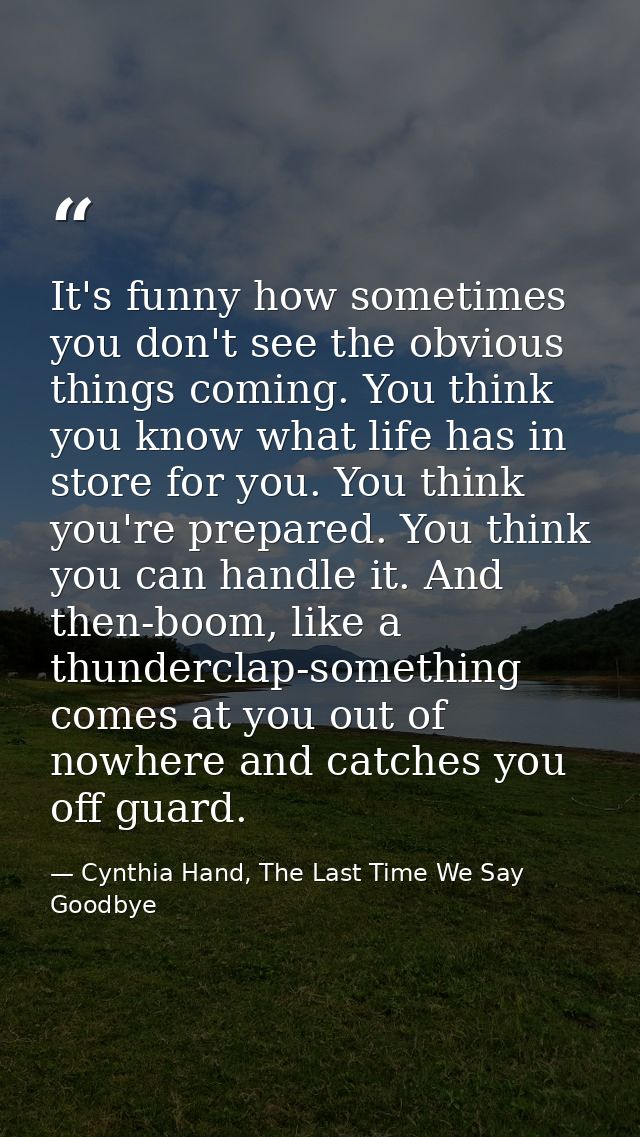 It's funny how sometimes you don't see the obvious things coming. You think you know what life has in store for you. You — Cynthia Hand, The Last Time We Say Goodbye