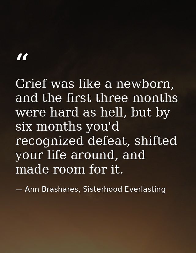 Grief was like a newborn, and the first three months were hard as hell, but by six months you'd recognized defeat, shift — Ann Brashares, Sisterhood Everlasting