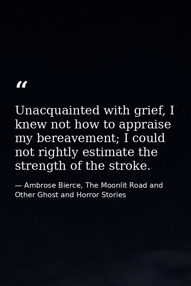 Unacquainted with grief, I knew not how to appraise my bereavement; I could not rightly estimate the strength of the str — Ambrose Bierce, The Moonlit Road and Other Ghost and Horror Stories