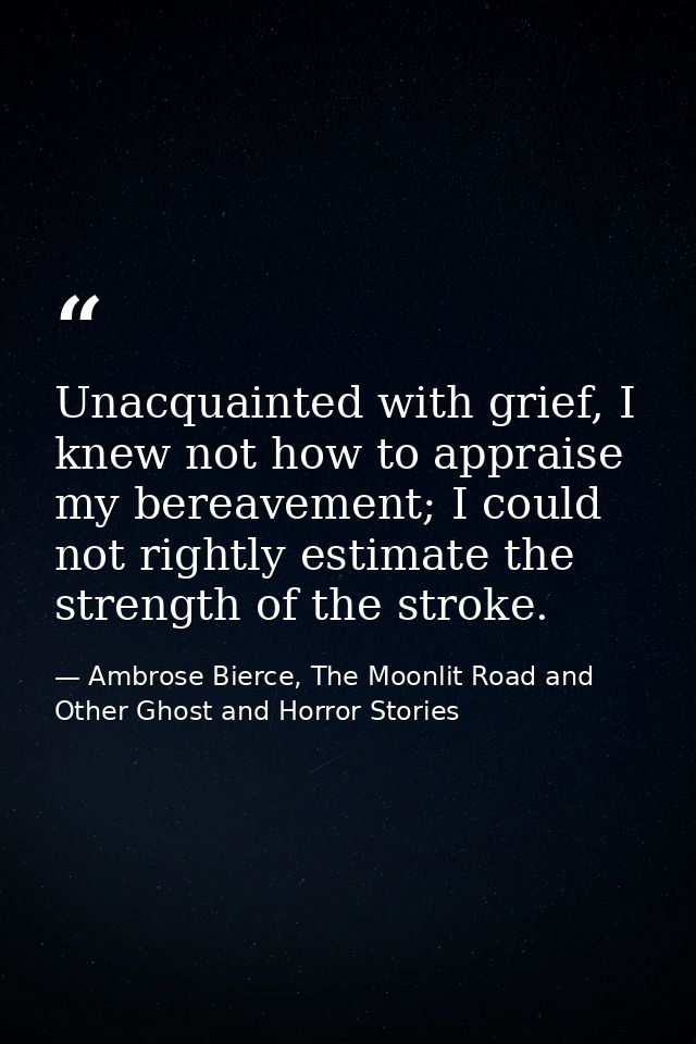 Unacquainted with grief, I knew not how to appraise my bereavement; I could not rightly estimate the strength of the str — Ambrose Bierce, The Moonlit Road and Other Ghost and Horror Stories