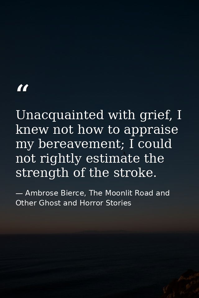Unacquainted with grief, I knew not how to appraise my bereavement; I could not rightly estimate the strength of the str — Ambrose Bierce, The Moonlit Road and Other Ghost and Horror Stories