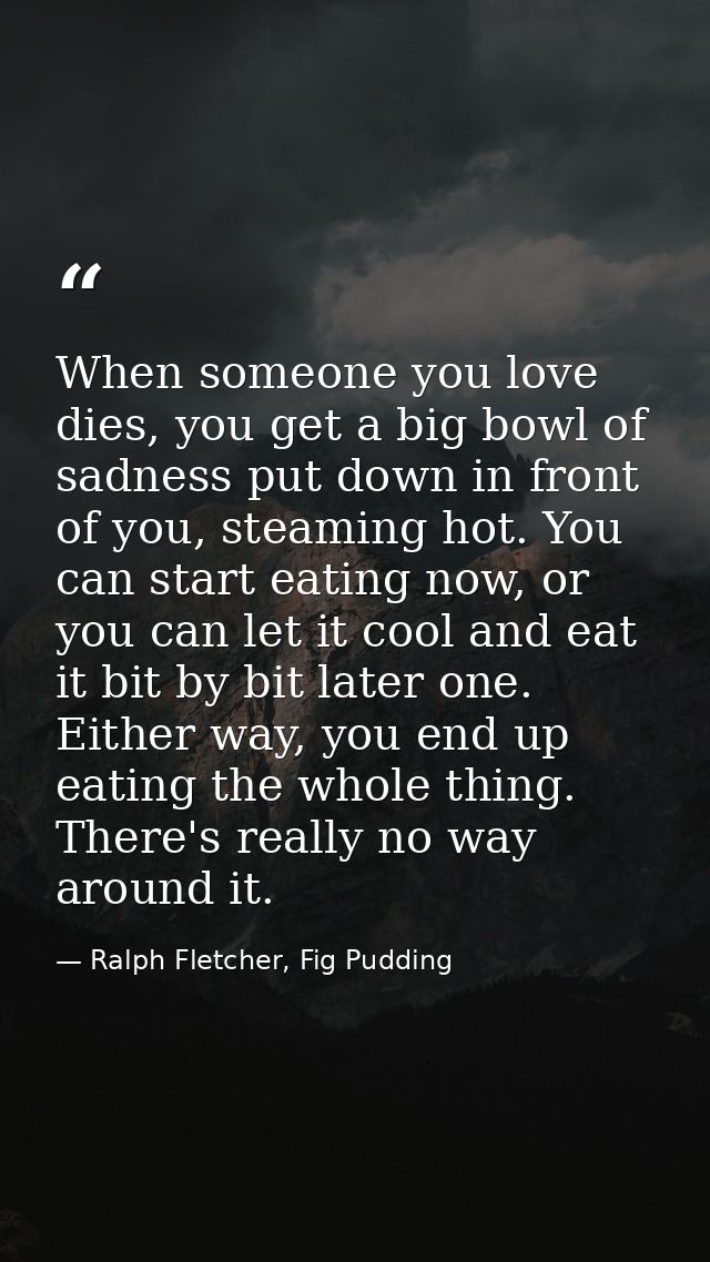 When someone you love dies, you get a big bowl of sadness put down in front of you, steaming hot. You can start eating n — Ralph Fletcher, Fig Pudding