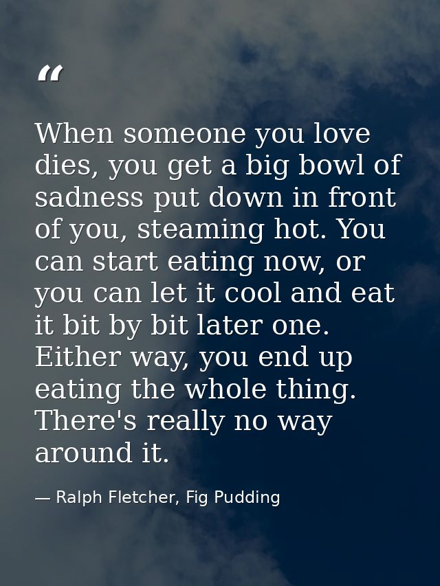 When someone you love dies, you get a big bowl of sadness put down in front of you, steaming hot. You can start eating n — Ralph Fletcher, Fig Pudding