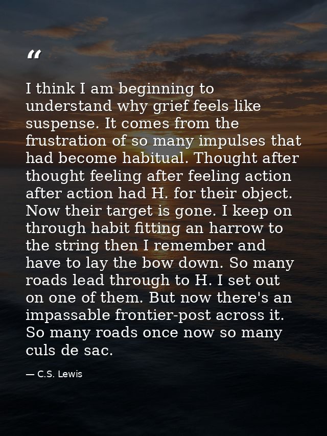 I think I am beginning to understand why grief feels like suspense. It comes from the frustration of so many impulses th — C.S. Lewis