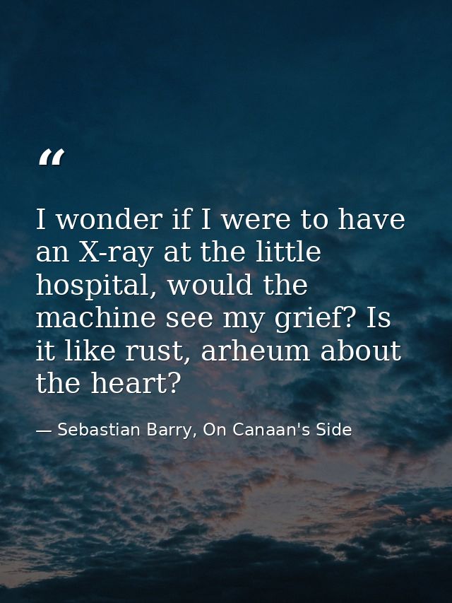 I wonder if I were to have an X-ray at the little hospital, would the machine see my grief? Is it like rust, arheum abou — Sebastian Barry, On Canaan's Side