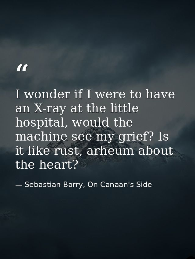 I wonder if I were to have an X-ray at the little hospital, would the machine see my grief? Is it like rust, arheum abou — Sebastian Barry, On Canaan's Side