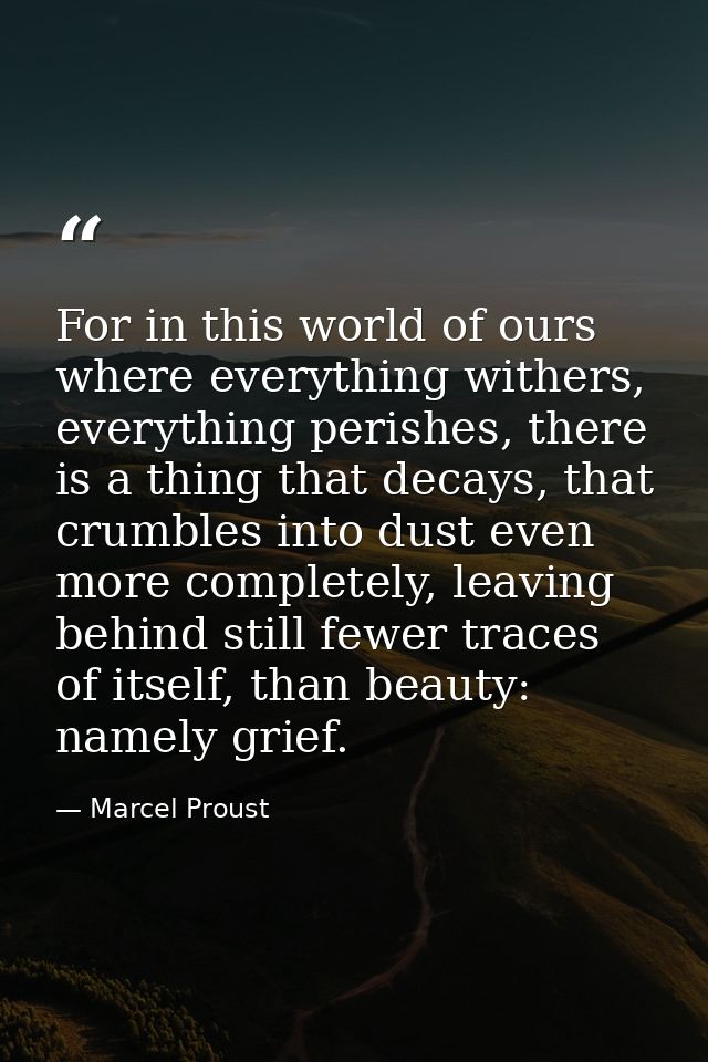 For in this world of ours where everything withers, everything perishes, there is a thing that decays, that crumbles int — Marcel Proust