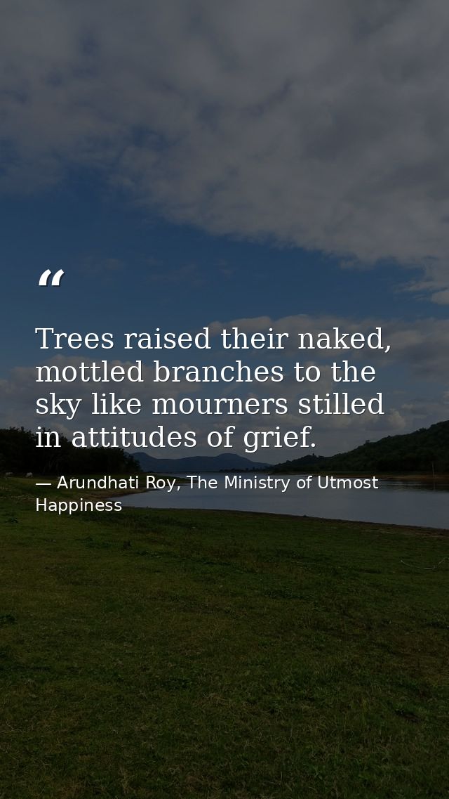 Trees raised their naked, mottled branches to the sky like mourners stilled in attitudes of grief. — Arundhati Roy, The Ministry of Utmost Happiness