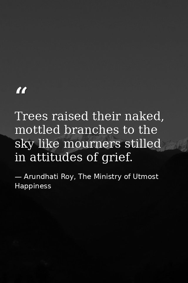 Trees raised their naked, mottled branches to the sky like mourners stilled in attitudes of grief. — Arundhati Roy, The Ministry of Utmost Happiness