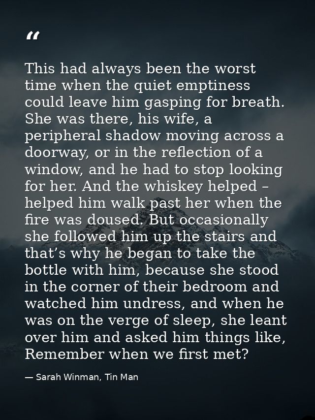 This had always been the worst time when the quiet emptiness could leave him gasping for breath. She was there, his wife — Sarah Winman, Tin Man