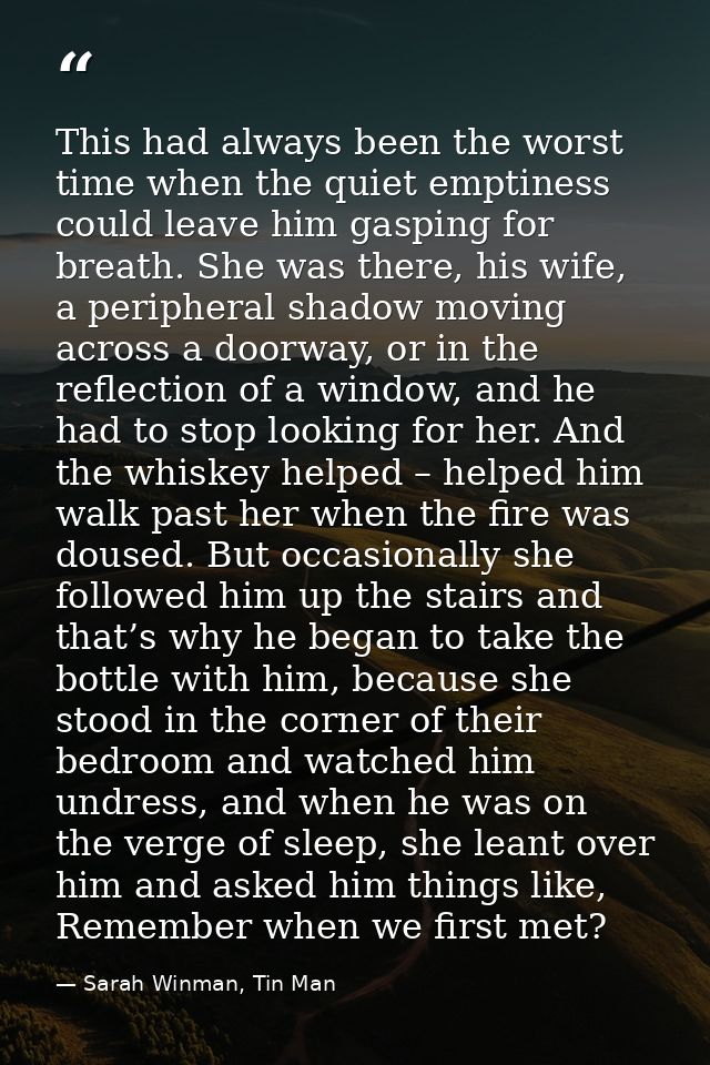 This had always been the worst time when the quiet emptiness could leave him gasping for breath. She was there, his wife — Sarah Winman, Tin Man