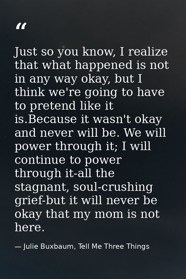 Just so you know, I realize that what happened is not in any way okay, but I think we're going to have to pretend like i — Julie Buxbaum, Tell Me Three Things