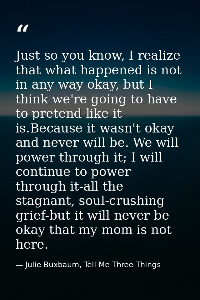 Just so you know, I realize that what happened is not in any way okay, but I think we're going to have to pretend like i — Julie Buxbaum, Tell Me Three Things