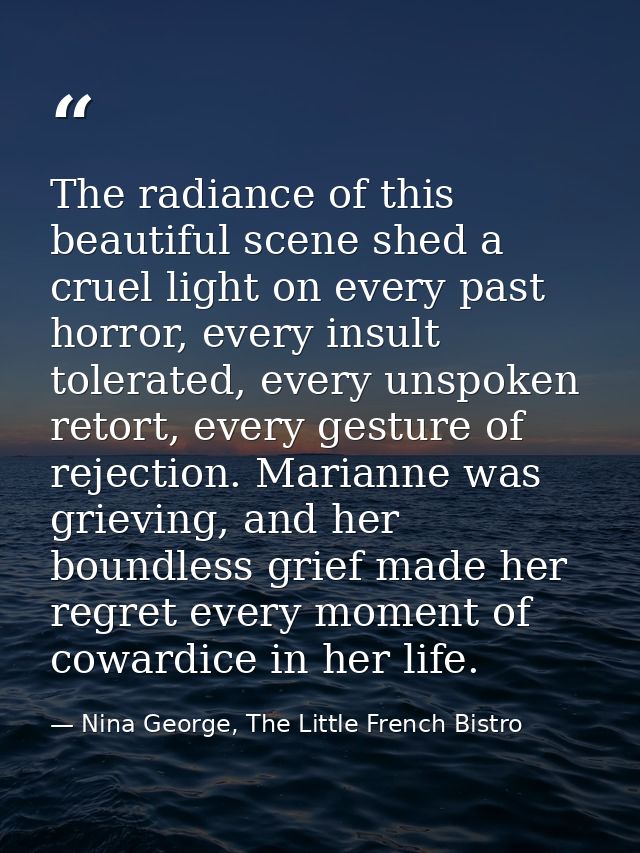 The radiance of this beautiful scene shed a cruel light on every past horror, every insult tolerated, every unspoken ret — Nina George, The Little French Bistro