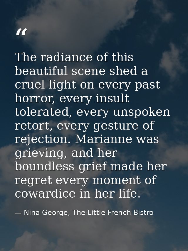 The radiance of this beautiful scene shed a cruel light on every past horror, every insult tolerated, every unspoken ret — Nina George, The Little French Bistro