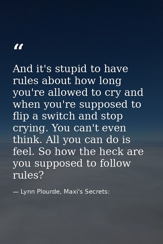 And it's stupid to have rules about how long you're allowed to cry and when you're supposed to flip a switch and stop cr — Lynn Plourde, Maxi's Secrets: