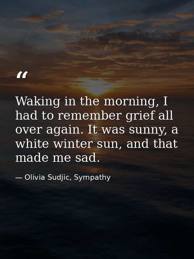 Waking in the morning, I had to remember grief all over again. It was sunny, a white winter sun, and that made me sad. — Olivia Sudjic, Sympathy