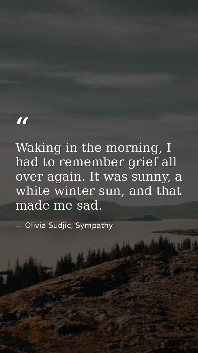 Waking in the morning, I had to remember grief all over again. It was sunny, a white winter sun, and that made me sad. — Olivia Sudjic, Sympathy