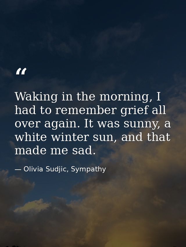 Waking in the morning, I had to remember grief all over again. It was sunny, a white winter sun, and that made me sad. — Olivia Sudjic, Sympathy