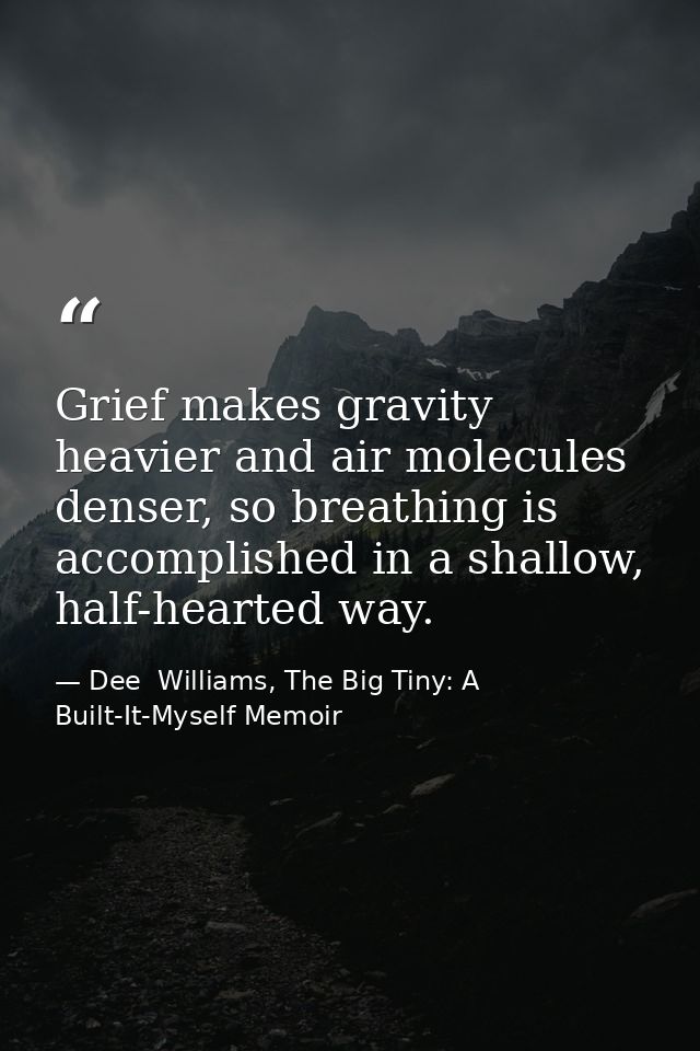 Grief makes gravity heavier and air molecules denser, so breathing is accomplished in a shallow, half-hearted way. — Dee  Williams, The Big Tiny: A Built-It-Myself Memoir