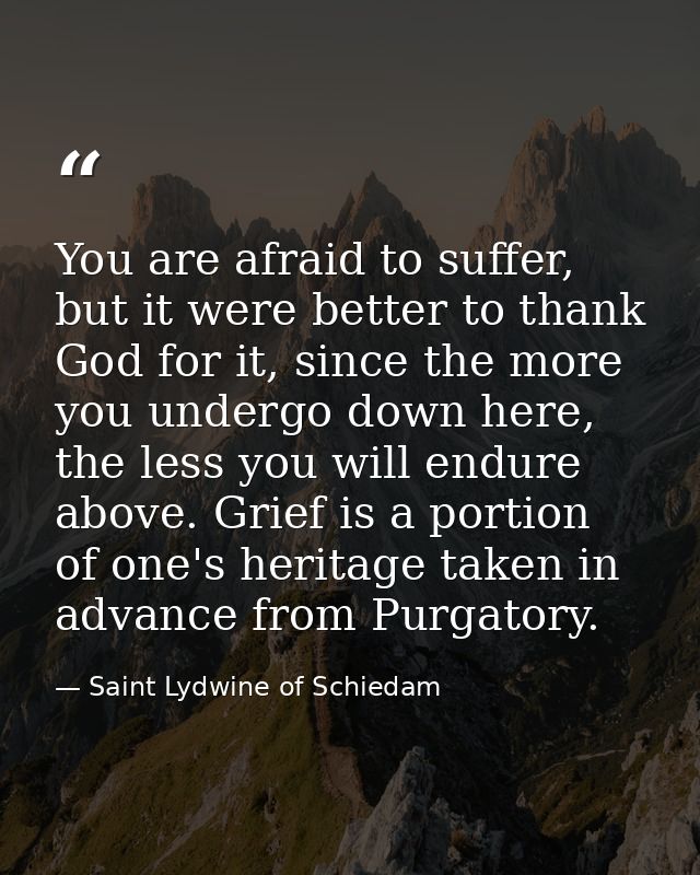 You are afraid to suffer, but it were better to thank God for it, since the more you undergo down here, the less you wil — Saint Lydwine of Schiedam