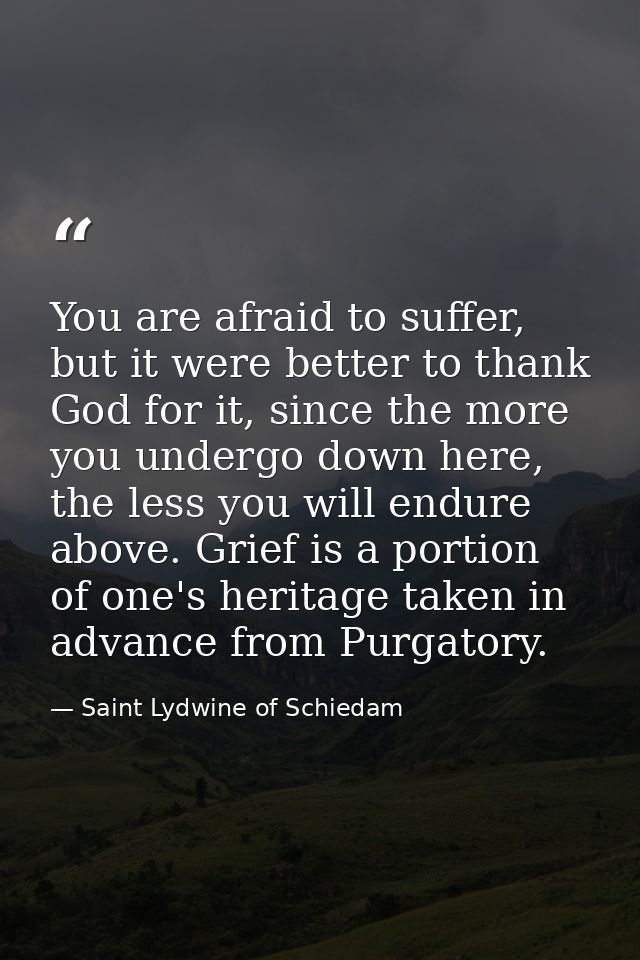 You are afraid to suffer, but it were better to thank God for it, since the more you undergo down here, the less you wil — Saint Lydwine of Schiedam