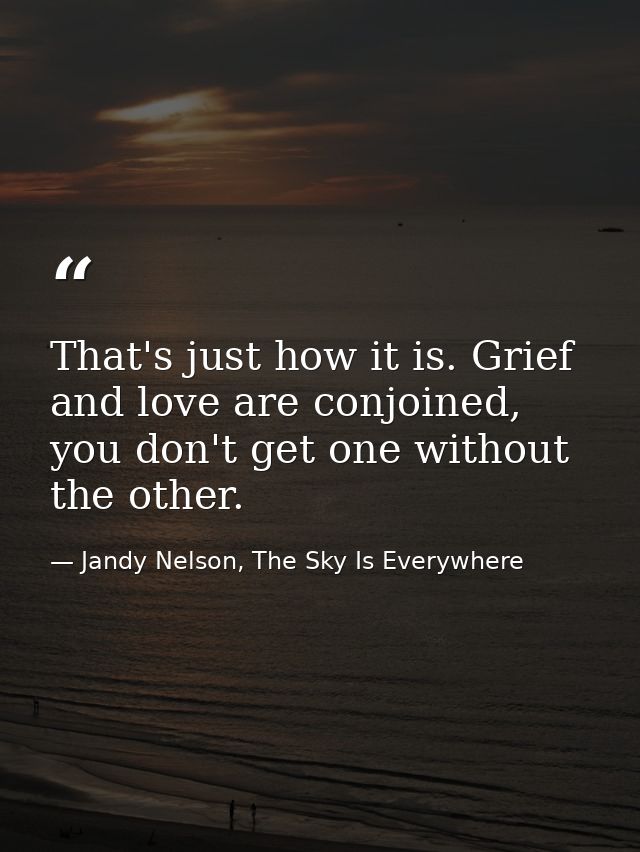That's just how it is. Grief and love are conjoined, you don't get one without the other. — Jandy Nelson, The Sky Is Everywhere