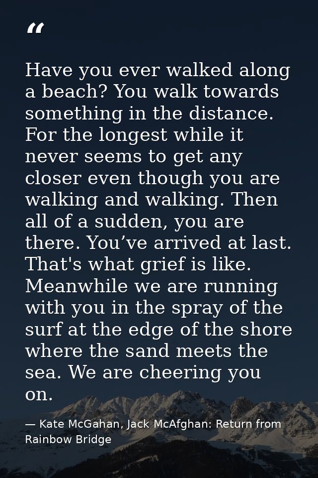 Have you ever walked along a beach? You walk towards something in the distance. For the longest while it never seems to  — Kate McGahan, Jack McAfghan: Return from Rainbow Bridge
