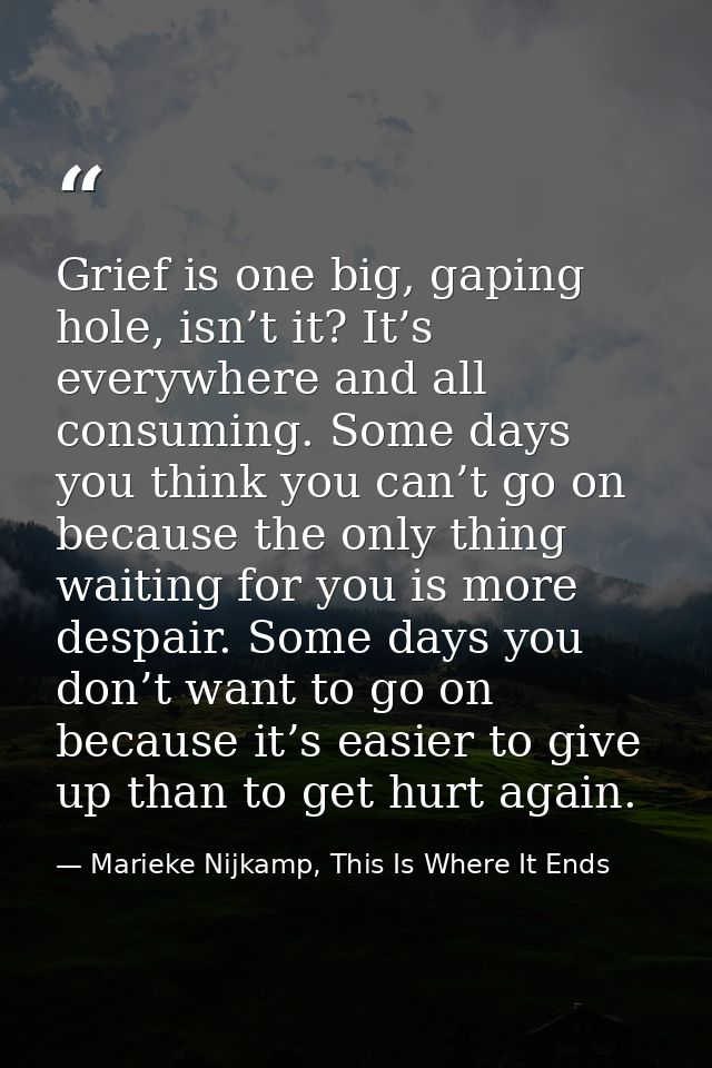 Grief is one big, gaping hole, isn’t it? It’s everywhere and all consuming. Some days you think you can’t go on because  — Marieke Nijkamp, This Is Where It Ends