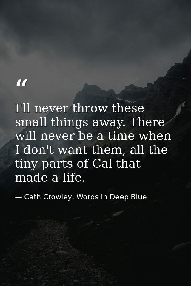 I'll never throw these small things away. There will never be a time when I don't want them, all the tiny parts of Cal t — Cath Crowley, Words in Deep Blue