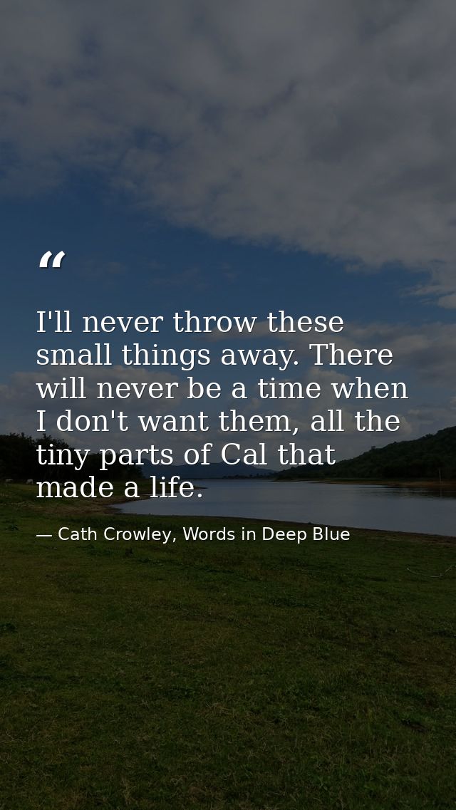 I'll never throw these small things away. There will never be a time when I don't want them, all the tiny parts of Cal t — Cath Crowley, Words in Deep Blue