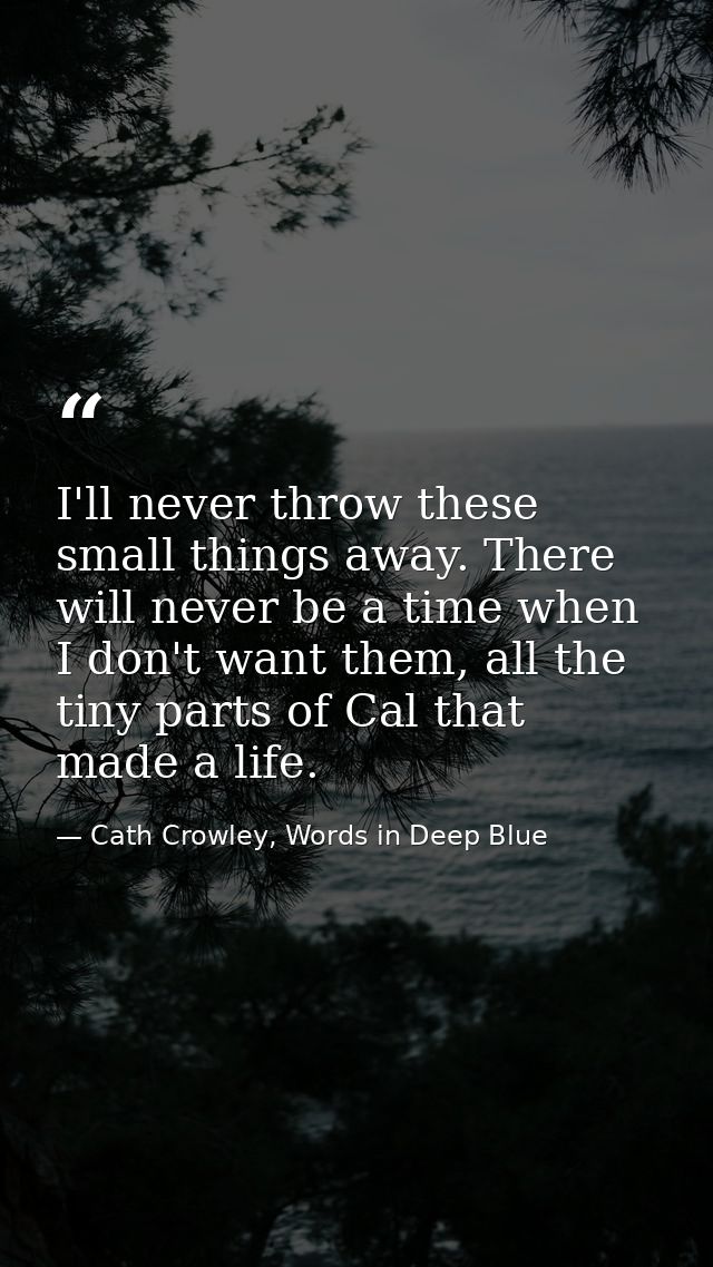 I'll never throw these small things away. There will never be a time when I don't want them, all the tiny parts of Cal t — Cath Crowley, Words in Deep Blue