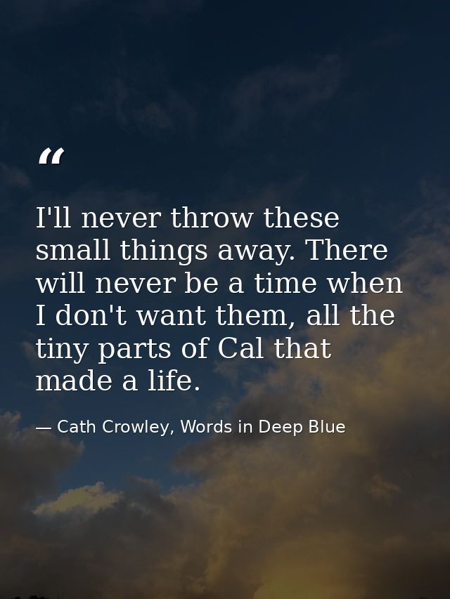 I'll never throw these small things away. There will never be a time when I don't want them, all the tiny parts of Cal t — Cath Crowley, Words in Deep Blue