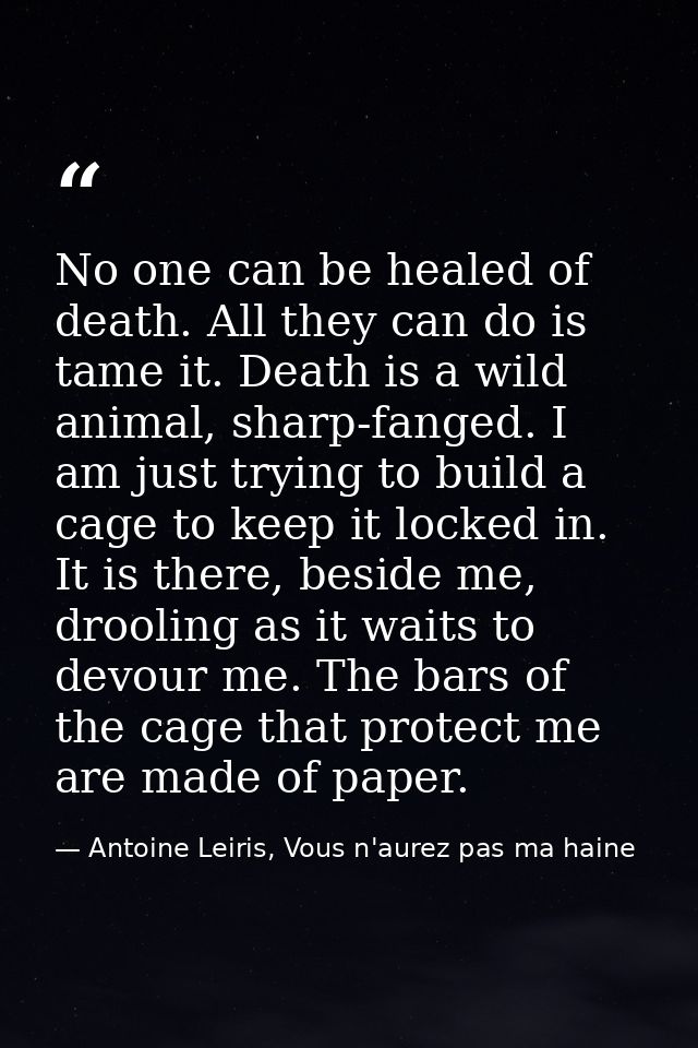 No one can be healed of death. All they can do is tame it. Death is a wild animal, sharp-fanged. I am just trying to bui — Antoine Leiris, Vous n'aurez pas ma haine