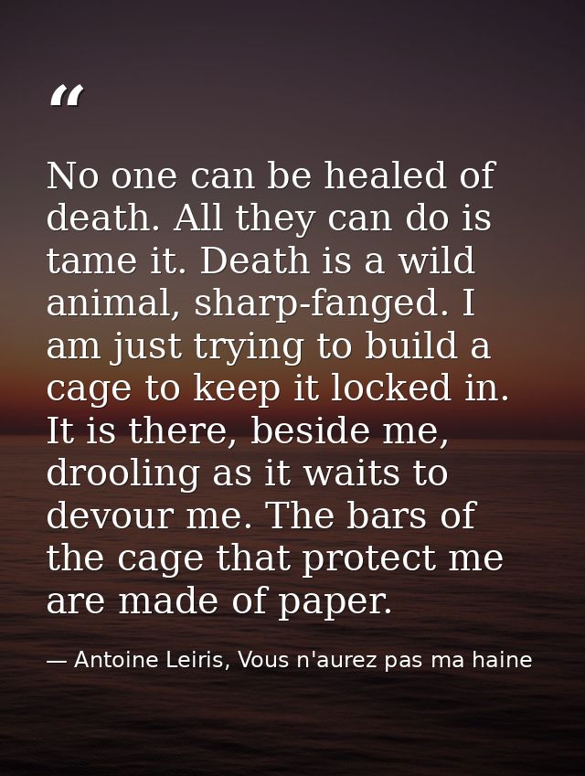 No one can be healed of death. All they can do is tame it. Death is a wild animal, sharp-fanged. I am just trying to bui — Antoine Leiris, Vous n'aurez pas ma haine