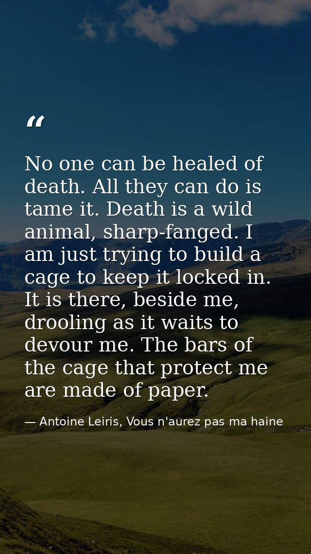 No one can be healed of death. All they can do is tame it. Death is a wild animal, sharp-fanged. I am just trying to bui — Antoine Leiris, Vous n'aurez pas ma haine