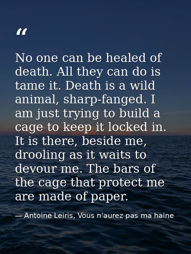 No one can be healed of death. All they can do is tame it. Death is a wild animal, sharp-fanged. I am just trying to bui — Antoine Leiris, Vous n'aurez pas ma haine