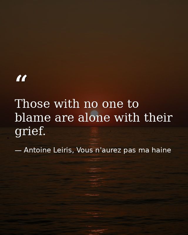 Those with no one to blame are alone with their grief. — Antoine Leiris, Vous n'aurez pas ma haine