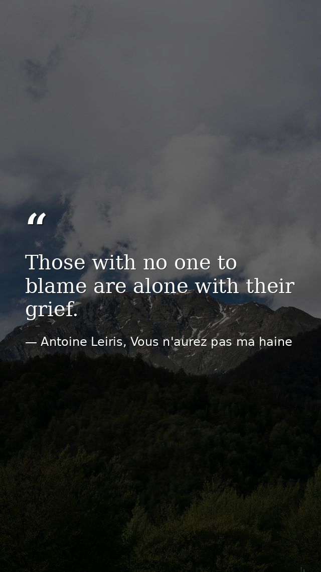 Those with no one to blame are alone with their grief. — Antoine Leiris, Vous n'aurez pas ma haine