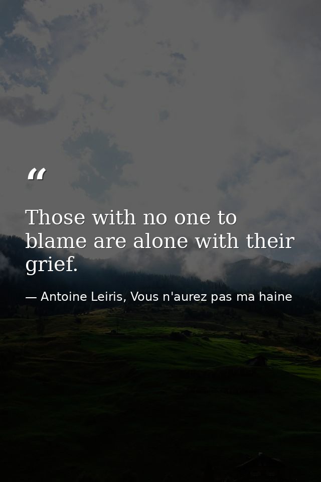 Those with no one to blame are alone with their grief. — Antoine Leiris, Vous n'aurez pas ma haine