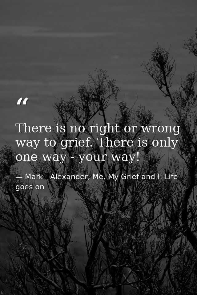 There is no right or wrong way to grief. There is only one way - your way! — Mark   Alexander, Me, My Grief and I: Life goes on