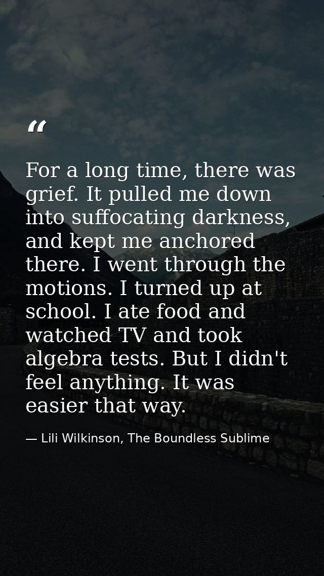 For a long time, there was grief. It pulled me down into suffocating darkness, and kept me anchored there. I went throug — Lili Wilkinson, The Boundless Sublime