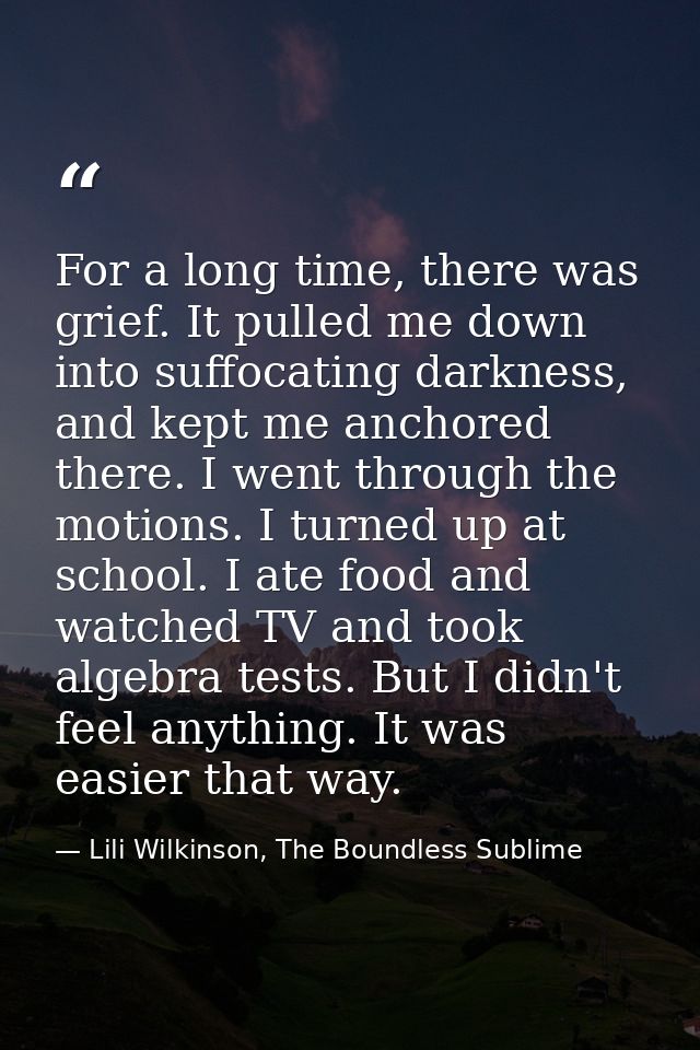 For a long time, there was grief. It pulled me down into suffocating darkness, and kept me anchored there. I went throug — Lili Wilkinson, The Boundless Sublime